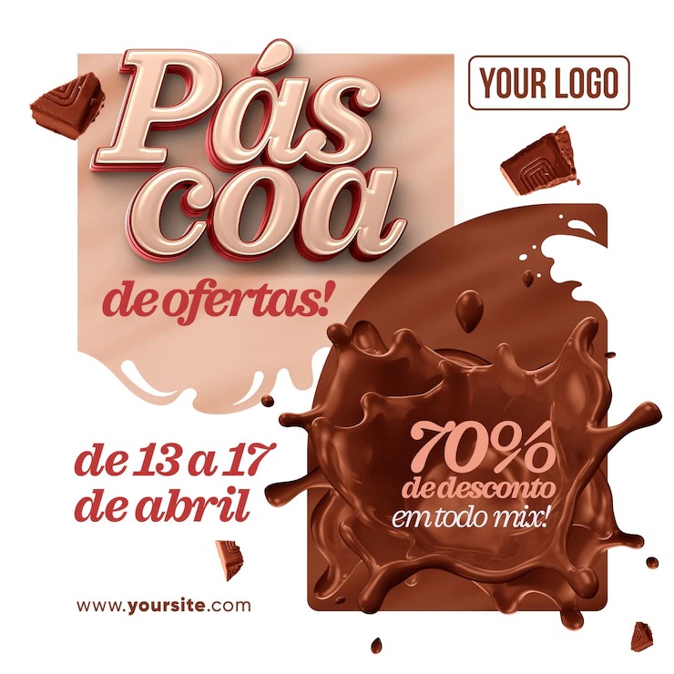 redes sociais post pronto ofertas de pascoa com ate 70 de desconto