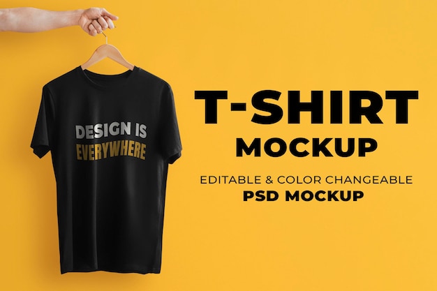 Maquete de camiseta simples psd em preto com yythkg