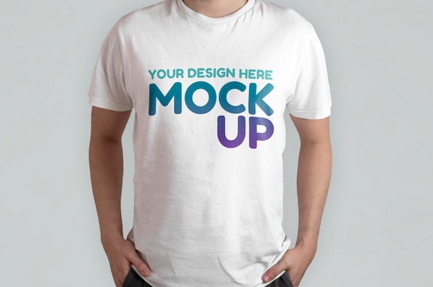 White camiseta model front view mockup