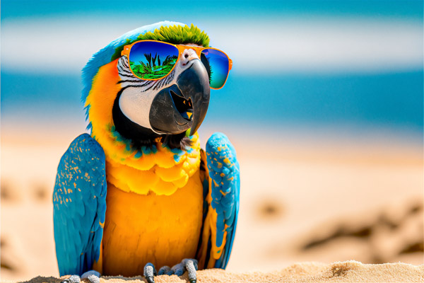 arara de na praia no verao de oculos psittacidae