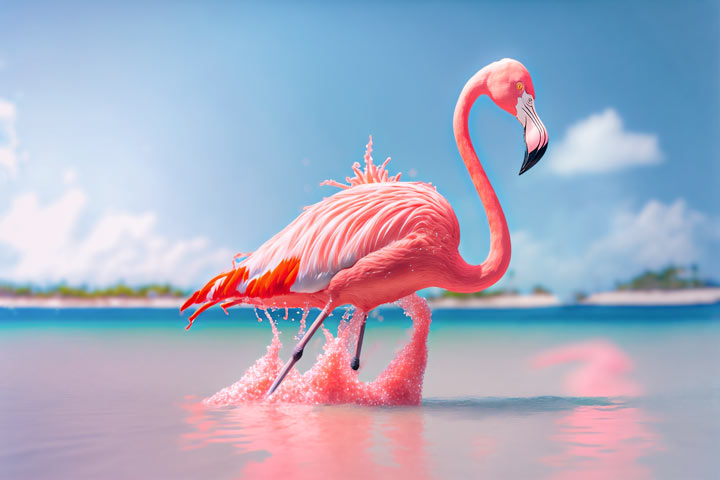 um flamingo rosa parado na água