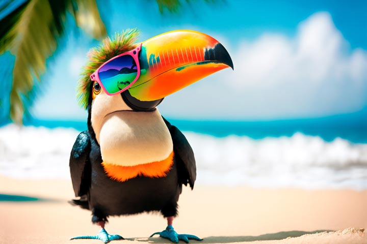 tucano de oculos na praia feras do design - imagens de verão grátis